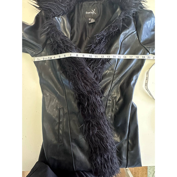 Vintage Y2K Formula X Penny lane all black coat size M faux leather fur Goth - Picture 7 of 13